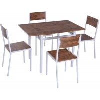 5-Piece White Wood Metal Dining Table Set Drop Leaf Dining Table Set