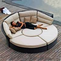 New design outdoor rattan round shaped sofa sun bed