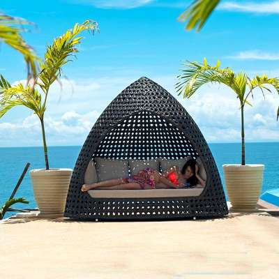 Outdoor rattan waterproof furniture wicker daybed with canopy