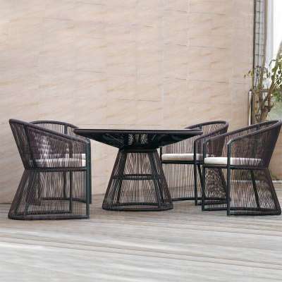 Outdoor restaurant rattan dining round table and chair set